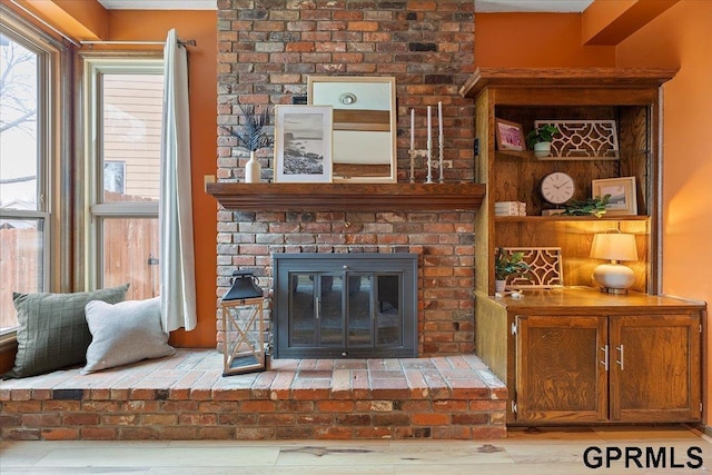 room details with a brick fireplace