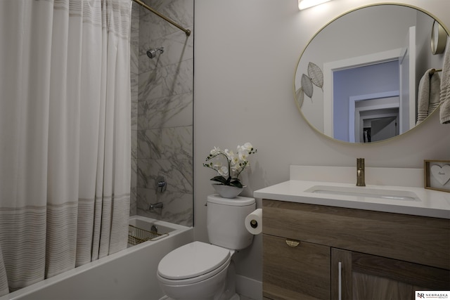 full bathroom with vanity, toilet, and shower / tub combo