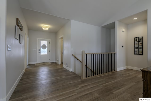 foyer featuring dark wood-type flooring