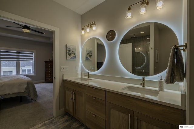 bathroom with vanity and walk in shower