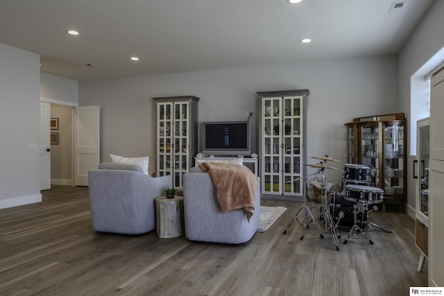 living room with hardwood / wood-style flooring