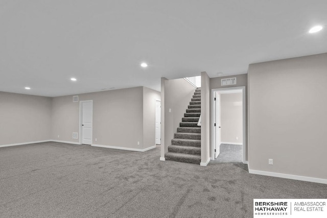 basement with carpet flooring