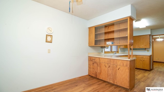 kitchen with kitchen peninsula and light wood-type flooring