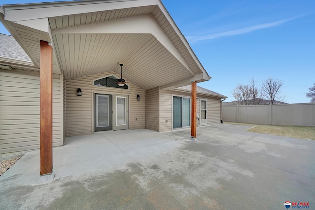 view of patio featuring ceiling fan