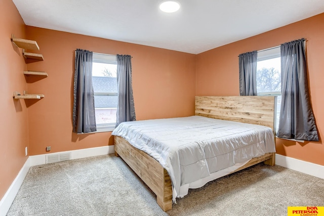 bedroom featuring multiple windows and carpet flooring