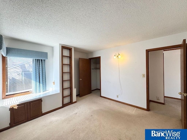 interior space with light carpet and a textured ceiling