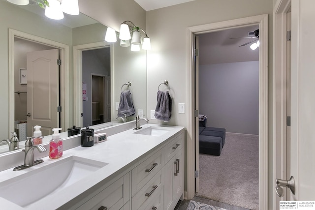 bathroom with vanity and ceiling fan