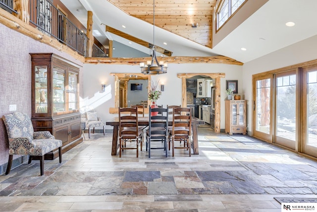 dining area with a high ceiling