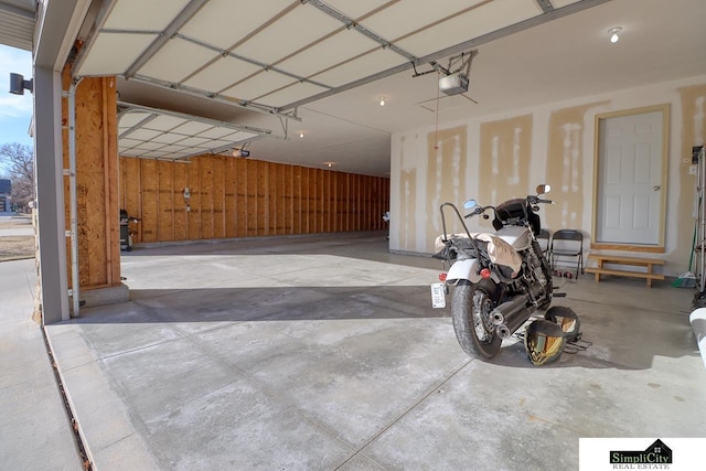 garage with a garage door opener