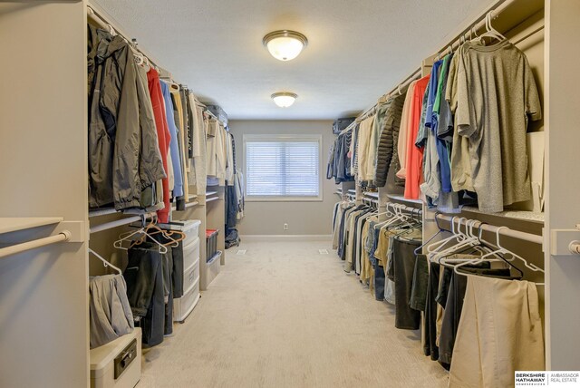 spacious closet featuring light carpet