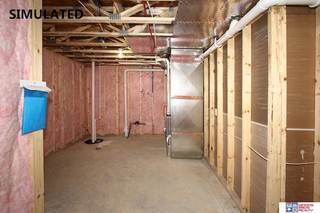 basement featuring heating unit