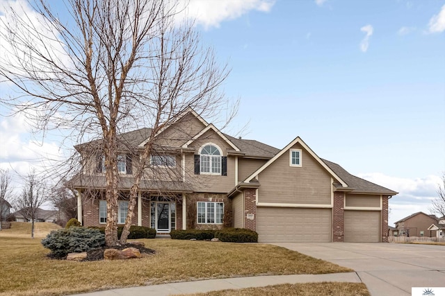 view of front facade featuring a garage and a front lawn