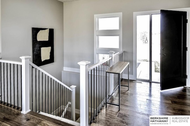 staircase featuring hardwood / wood-style floors