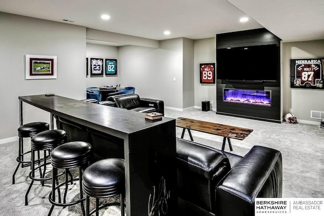 bar with light colored carpet