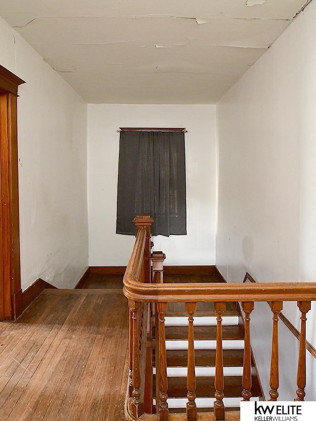 stairs featuring hardwood / wood-style flooring