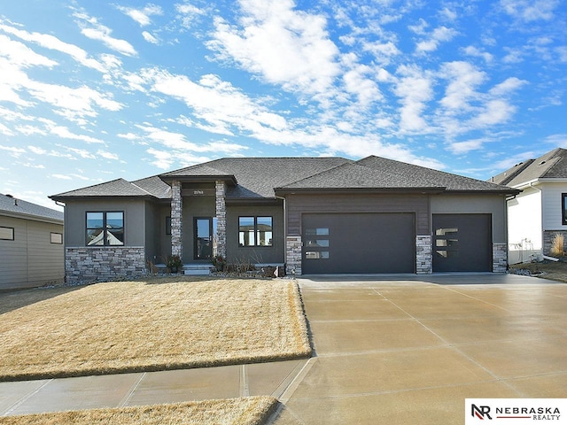 prairie-style house with a garage