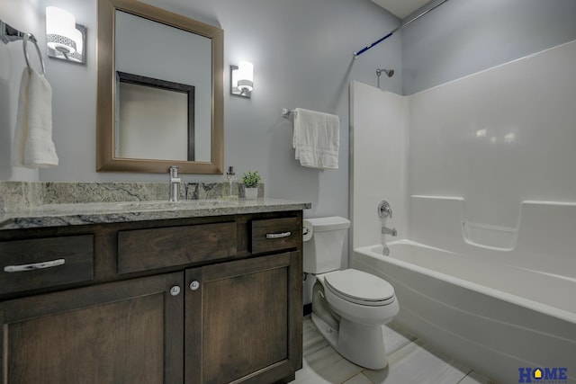 full bathroom featuring toilet, shower / washtub combination, and vanity