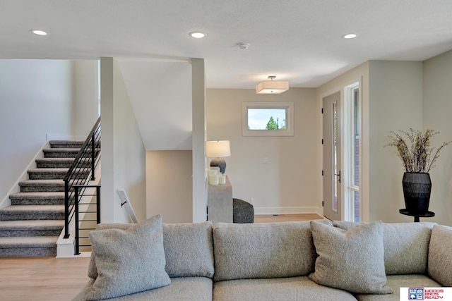 living room with light wood-type flooring