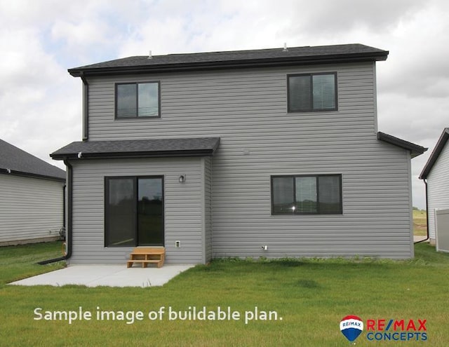 rear view of property with a patio area and a lawn