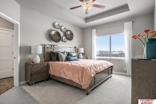 18161 Ogden St, Elkhorn, NE 68022 - carpeted bedroom featuring a raised ceiling and ceiling fan