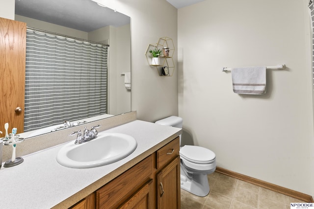 bathroom featuring tile patterned floors, vanity, and toilet