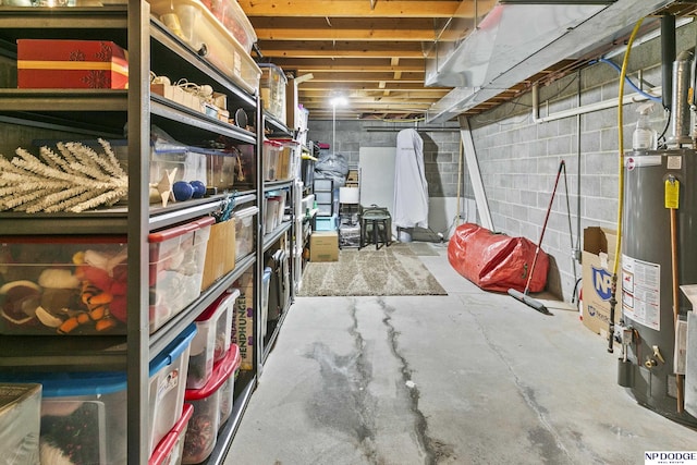 storage room featuring gas water heater