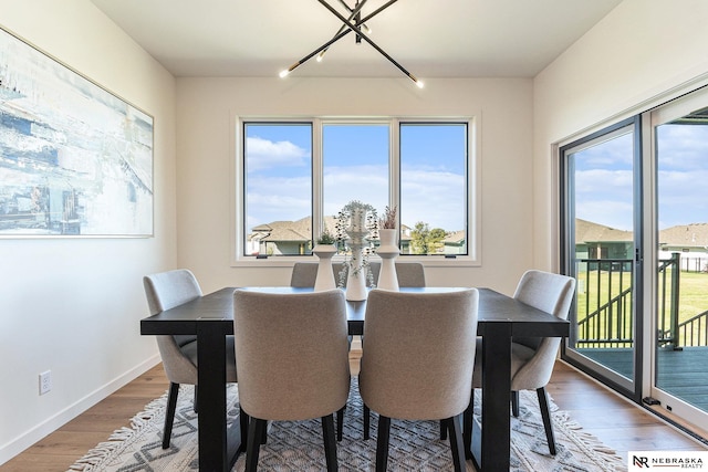 dining space with hardwood / wood-style floors