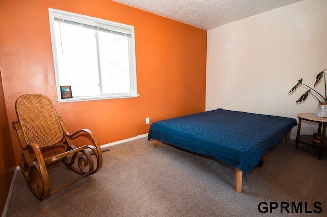 bedroom with a textured ceiling and carpet flooring