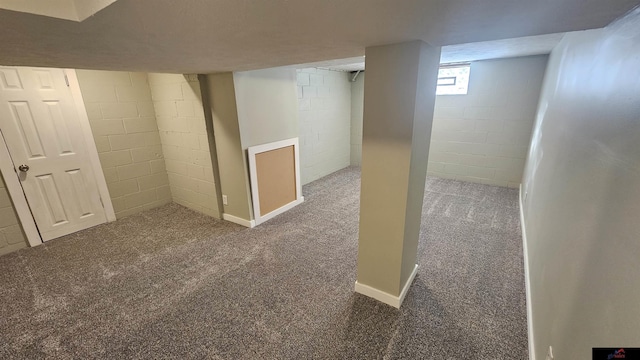 basement featuring carpet flooring