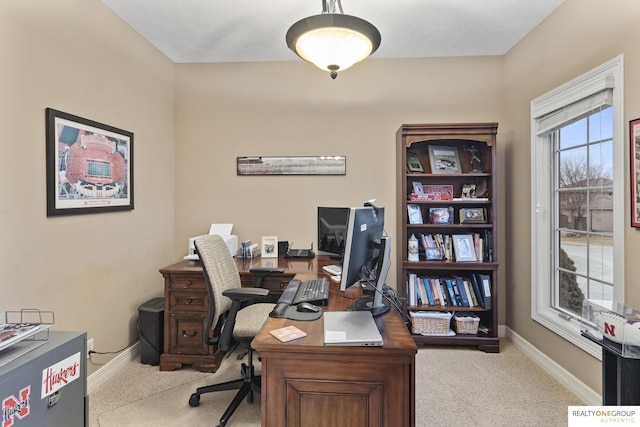 view of carpeted home office