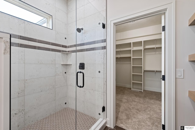 bathroom featuring a shower with door