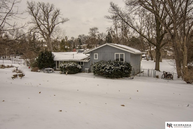 view of snow covered exterior