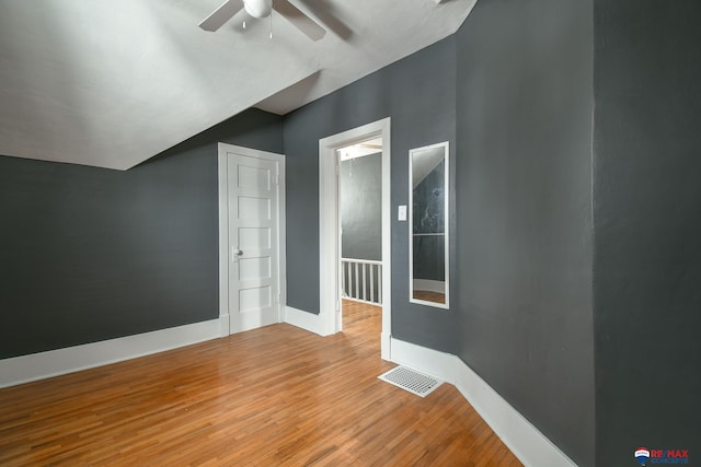 interior space featuring ceiling fan and light wood-type flooring