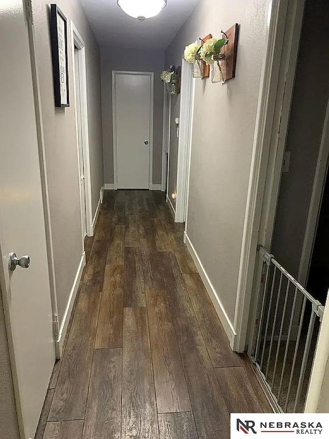 hallway with dark hardwood / wood-style floors