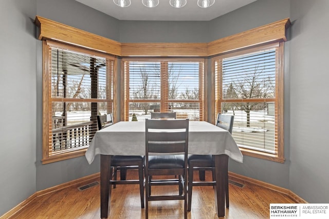 dining space featuring plenty of natural light and hardwood / wood-style floors