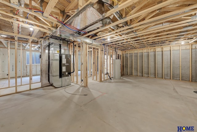 basement with heating unit and gas water heater