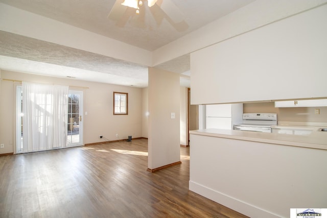 interior space featuring hardwood / wood-style flooring, ceiling fan, and a textured ceiling