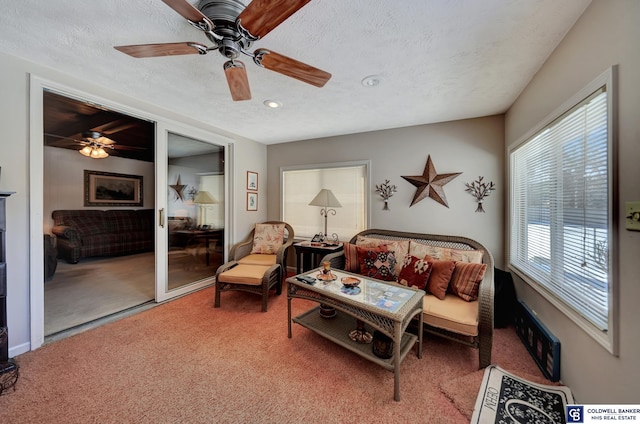 interior space with carpet and a textured ceiling