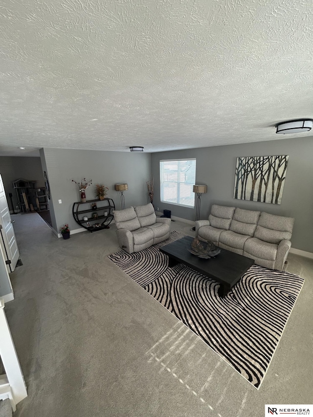 living room with a textured ceiling