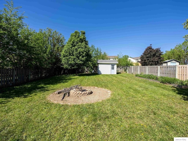 7112 S 177th St, Omaha, NE 68136 - fenced backyard with an outdoor fire pit and a shed