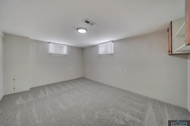 basement featuring carpet flooring