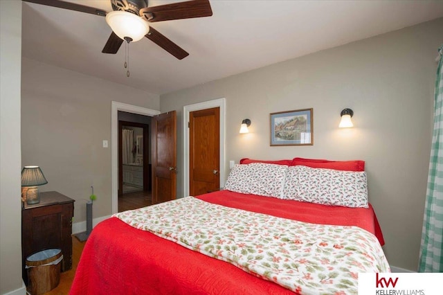 bedroom featuring ceiling fan