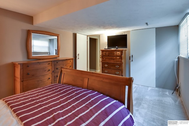 carpeted bedroom featuring multiple windows