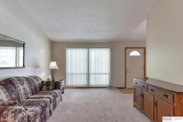 living room with light carpet