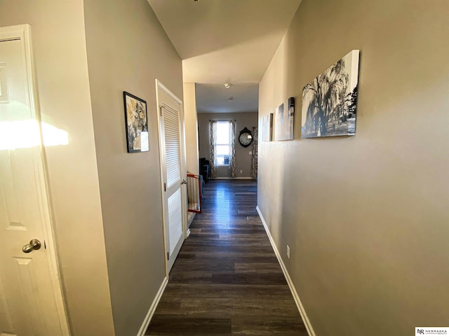 hallway with dark hardwood / wood-style floors