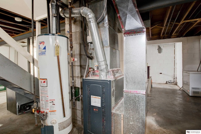 utility room featuring water heater