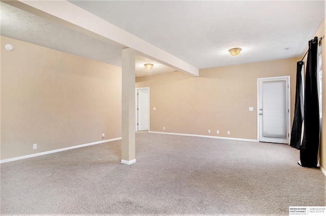 basement with light colored carpet