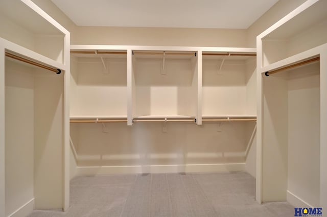 spacious closet featuring light carpet