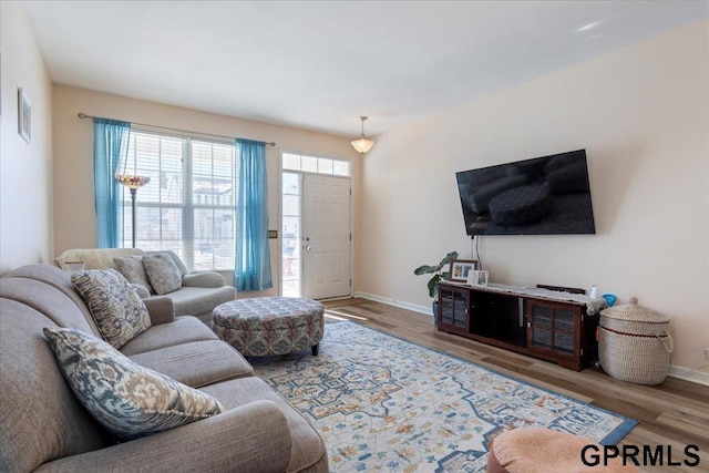 living room featuring baseboards and wood finished floors