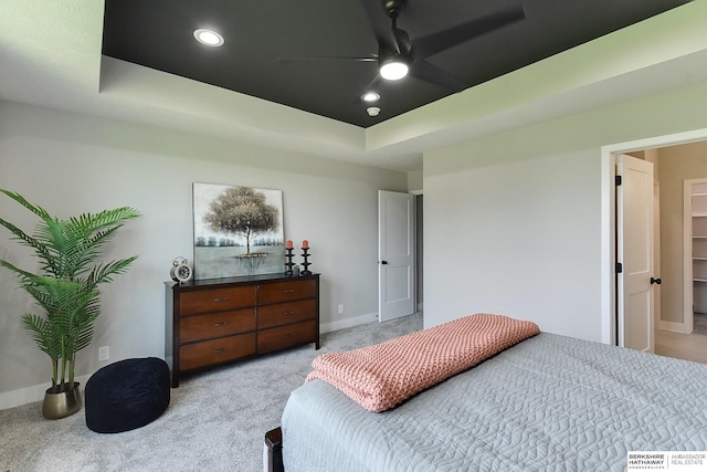 21802 Parkview Dr, Gretna, NE 68028 - bedroom featuring a raised ceiling, light colored carpet, and recessed lighting